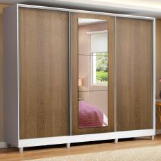 Guarda Roupa Casal 100% MDF Madesa Eros 3 Portas de Correr com Espelho com Pés - Branco/Rustic