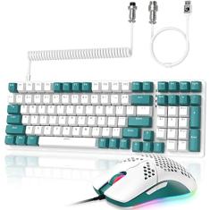 Combo de teclado e mouse mecânico para jogos ZIYOULANG K3 – Interruptor azul retroiluminado RGB de 98 teclas, mouse ultra-leve, design compacto, cabo enrolado com fio para PC/Mac/Windows (verde)