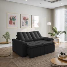 Sofá Palmeira Retrátil Reclinável 3 Lugares 180cm Veludo Cabecasa MadeiraMadeira Preto