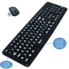 Teclado Mouse sem Fio Ampliado Adaptado Braille Alto Contraste com Tec