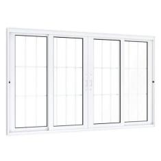 Janela de Aluminío de Correr 120x150cm 2 Folhas Móveis 2 Fixas com Gra