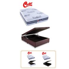Conjunto Cama Box Baú Casal Reforçada + Colchão Castor Silver Star Tec