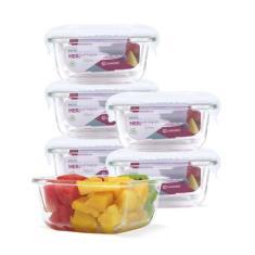 Kit 6 Potes Vidro Hermético Trava Quadrado 320ml Marmita - U4home