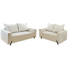 Conjunto de Sofá 8100 em Linho com 2 e 3 Lugares Boareto Cor - Bege