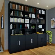 Estante de Livros 6 Portas 15 Prateleiras Foscarini Preto