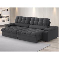 Sofá com Porta Copos e Carregador USB Ret Rec Luke 2,90m Linho Soft - NETSOFAS