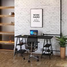 Mesa para Escritório Cavalete 1,50m Estilo Industrial Kuadra, Compace, Preto Ônix/Est.Preta