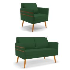 Kit 01 Namoradeira 02 Lugares E 01 Poltrona Castanho Verde