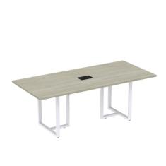 Mesa de Reunião Retangular com Power Box 200x90cm MR2000P25TUB Nogueira Casablanca/Branco