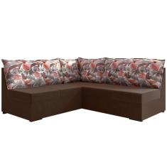 Sofá de Canto Mamflex Quebec 1085 5 lugares com almofadas soltas em tecido veludo Cacau palmeira Floral