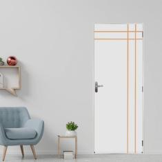 Kit Porta de Madeira Decorada 215x75cm com Batente de Aço 06cm Mantiqueira MGM Branco