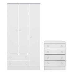 Quarto de Bebê Doce Sonho com Roupeiro 2617 e Cômoda 777 Qmovi Branco