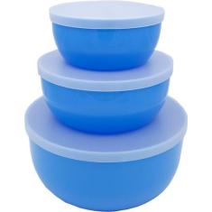 Trio Potes P M G Azul Com Tampas - Fábrica De Utilidades