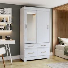 Guarda-roupa 2 Portas Deslizantes 4 Gavetas com Espelho B25 Branco/Rosa Chá