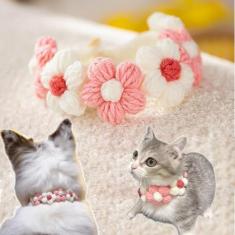 Yeduzyn Coleira de flor de malha para gato ou filhote, colar para filhotes, acessórios de cachorro, coleira de gatinho, coleira de segurança para animais de estimação, fivela de liberação rápida,