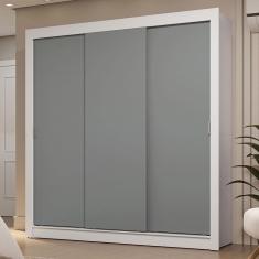 Guarda-Roupa Casal 3 Portas Correr Branco/Cinza