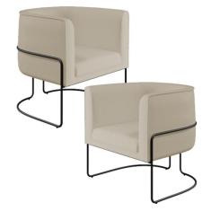 Kit 02 Poltronas Decorativas Fixa Base de Aço Preto Betina D02 Materia