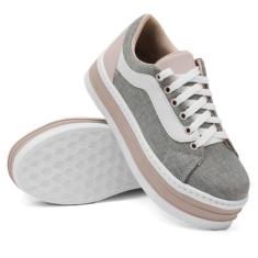 Tênis Casual Blogueira Flatform de Plataforma Liso - DK SHOES, Cinza, 