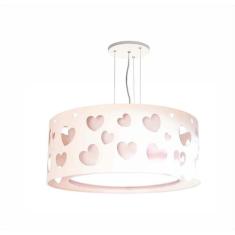 Lustre Infantil Pendente Coração Duplo Branco 50x16cm - Tom luz