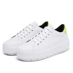Tênis Feminino Casual Plataforma Flatform Branco Traseirinha Verde - M