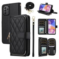 Furiet Argyle Capa carteira para Samsung Galaxy A73 5G com alça de pulso, 9+ compartimento para cartão, bolsa flip com zíper, capa de celular quadriculada de couro PU de luxo para 73 mulheres meninas