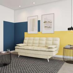 Sofá-Cama 3 Lugares Casal Luxo Suede Velvet Bege