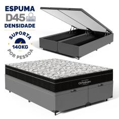 Cama Box Baú com Colchão de Espuma D45 Ortobom Airtech Ortopillow 150 Queen 158cm