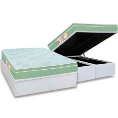 Cama Box Baú Queen: Colchão Espuma Castor D33 Sleep Max Euro Pillow + Base White(158X198)