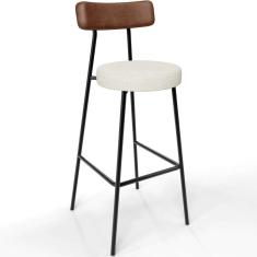 Banqueta Alta Bar Cozinha Sala De Jantar Milão L02 Couríssimo Marrom Linho Champagne