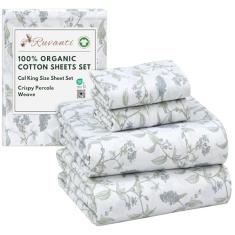 RUVANTI Lençóis 100% algodão orgânico California King, tecido percal, certificado GOTS, conjunto de 4 peças, bolso profundo de 33 cm, nítido e respirável, roupa de cama macia e durável, Sábanas