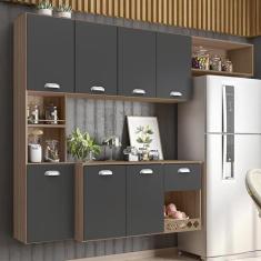 Armario Cozinha Suspensa 7 Portas e 1 Gaveta Mila - Poliman, Carvalho/