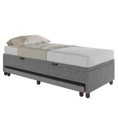 Bicama Box Baú Solteiro 88x188 cm Samy S05 Linho Cinza - Mpozenato