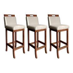 Kit 3 Banquetas Alta Milão para Cozinha 104 Cm Madeira Maciça Suede Bege CCS