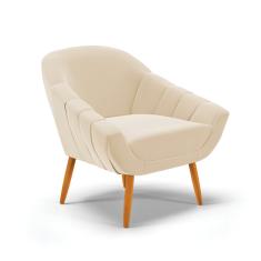 Poltrona Giovana Suede Bege Pés Palito Castanho - Indo Decorar