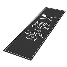 Tapete Passadeira de Cozinha Keep Calm And Cook On-60 x 200, Preto