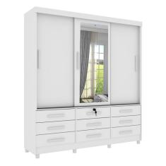 Guarda-Roupa Casal com Espelho Chicago I 3 Portas 9 Gavetas Neve