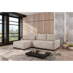 Sofá Linho 3 Lugares 264cm com Chaise Lado Esquerdo e Kit Usb Barra Cru