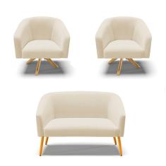 Kit 01 Namoradeira 02 Lugares e 02 Poltronas Giratória Stella Linho Base Madeira MA30 - D`Rossi