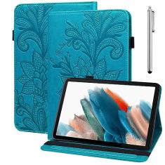 VODEFOX Capa para Samsung Galaxy Tab S10 Lite/S10 FE/ S9 FE 27.7 cm/Galaxy Tab S9 11 polegadas, capa protetora floral de renda de couro PU com compartimentos para cartões - azul