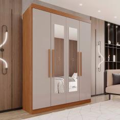 Guarda-roupa 4 Portas 3 Gavetas com Espelho New Malibu Espresso Móveis Cinamomo/Off White