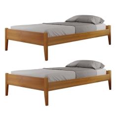 Conjunto para Quarto 2 Camas de Solteiro 90cm em Madeira Maciça Turca Slim Amêndoa Mel