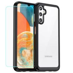 EUAGVQY Capa para Samsung A14 5G Galaxy A14 5G, com filme de vidro temperado, revestimento traseiro de acrílico transparente colorido TPU, amortecedor à prova de choque, capa protetora para celular