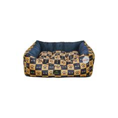 Cama para Cachorro Quadrada em Poliéster Xadrez Caramelo e Azul Marinho Pequena (P) 40 x 40 cm