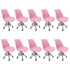 Kit 10 Cadeiras para Escritório Secretária Decorativa Eames Chicago Rosa