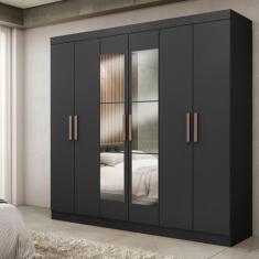 Guarda Roupa Casal Espelho MDF 6 Portas 2 Gavetas Genebra Maxel - Maxe