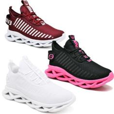 3 Tênis Masculino Casual Esporte Confortavel  PINK/PRETO - EVOLTENN, P
