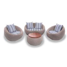 Conjunto de Sofá em Corda Náutica Bola - 1 Sofá 2L + 2 Poltronas + Mes