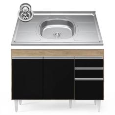 Balcão Gabinete Com Pia Inox 120cm Michigan Castanho-preto - Lumil