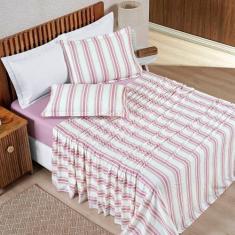 Jogo De Lençol Queen Marim Malha 100% Algodão Estampado 4 Peças Rose -