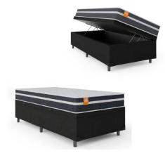 Cama Box Solteiro Baú Colchão Preto - KHIARA